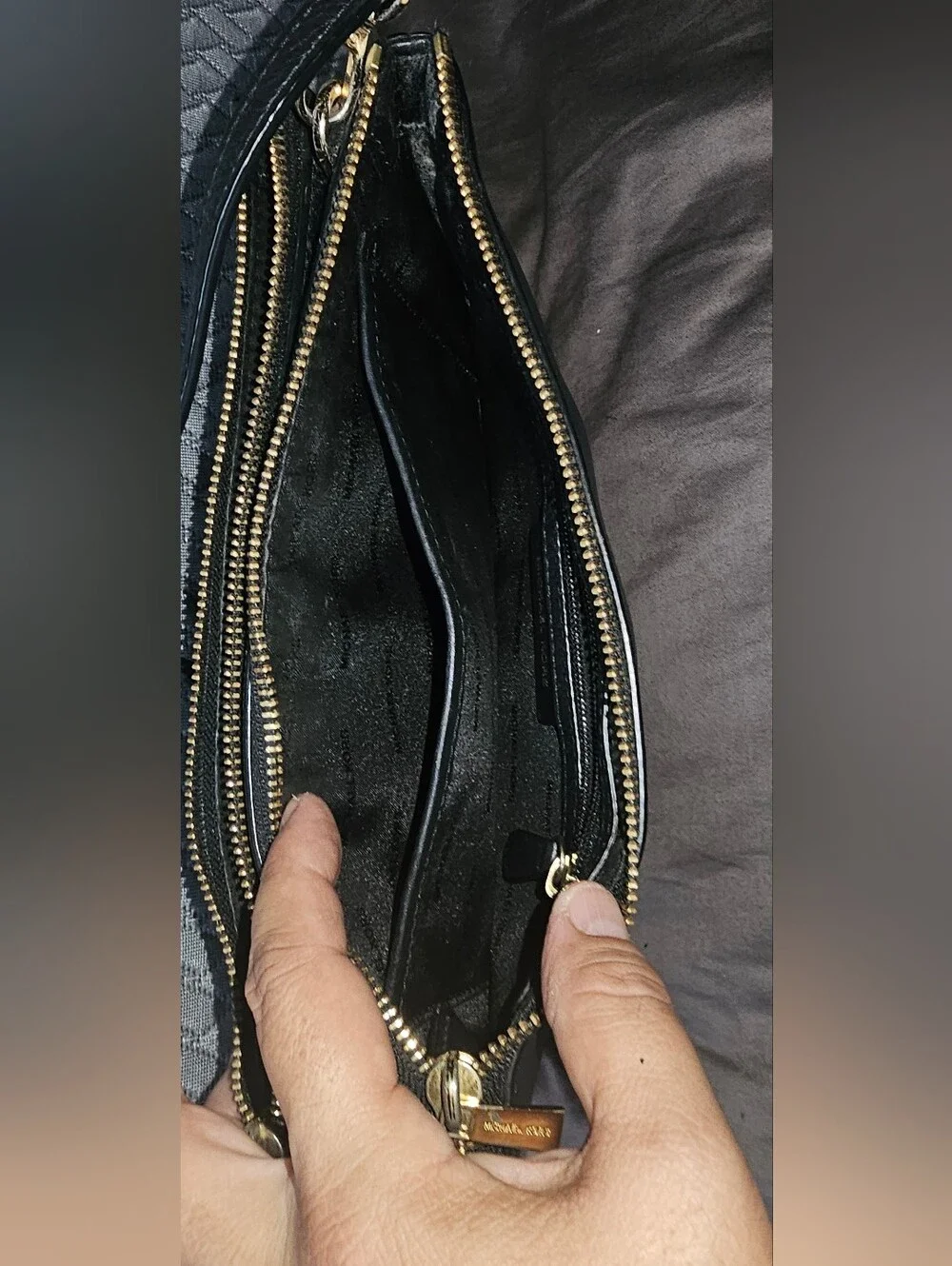 Michael Kors Black Pebbled Leather Double-Zip Crossbody with Gold Hardware